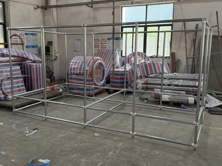 Indoor playground steel frame test-assembled before shipping