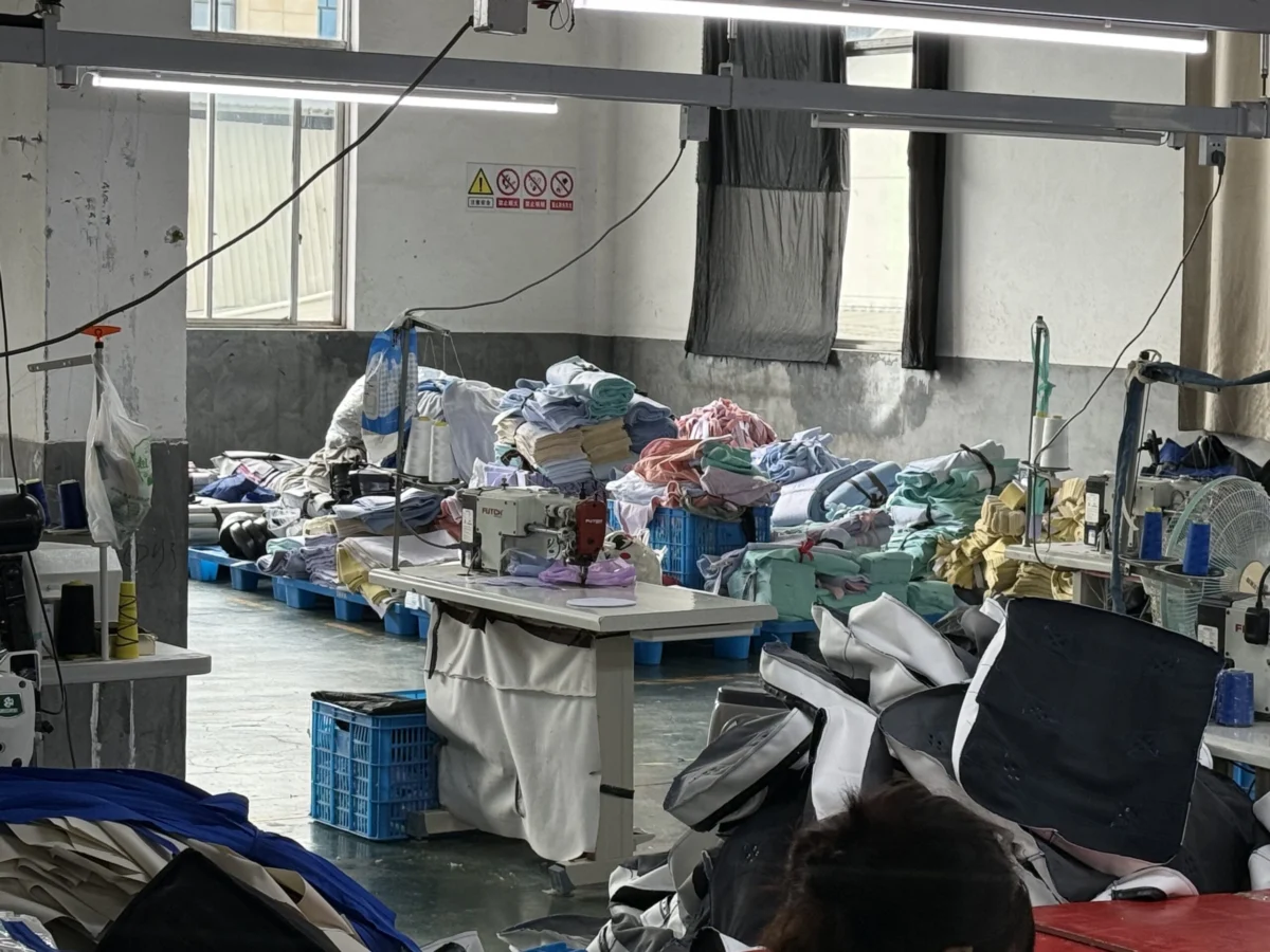 Sewing machines producing soft play covers in the factory