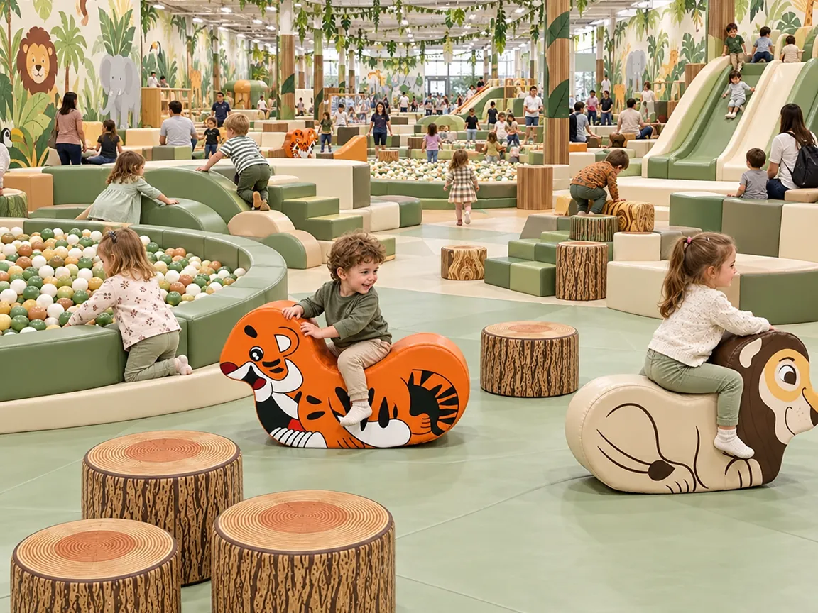 Jungle Theme Playground 2 Play zone inside a large jungle themed indoor soft play park