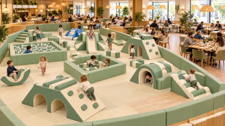 Family restaurant with a large soft play zone beside the dining tables