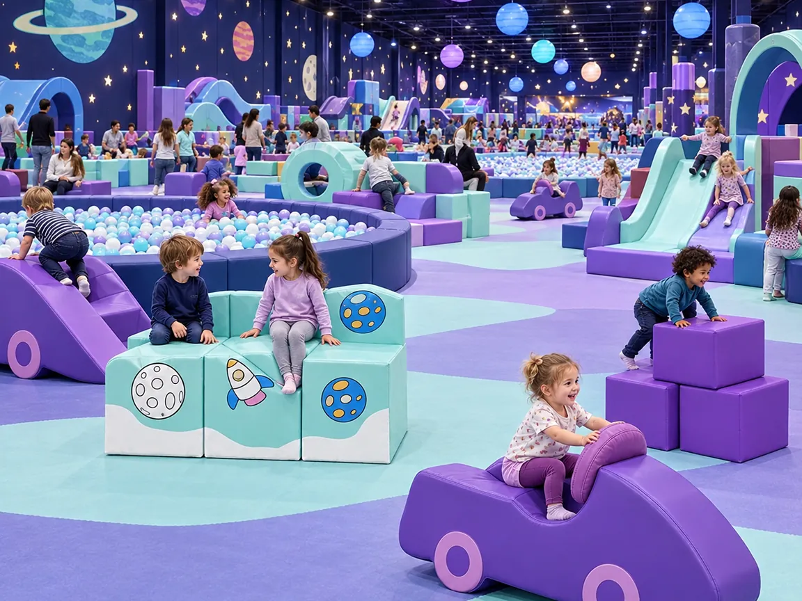 Space Theme Playground 2 Play zone inside a large space themed indoor soft play park