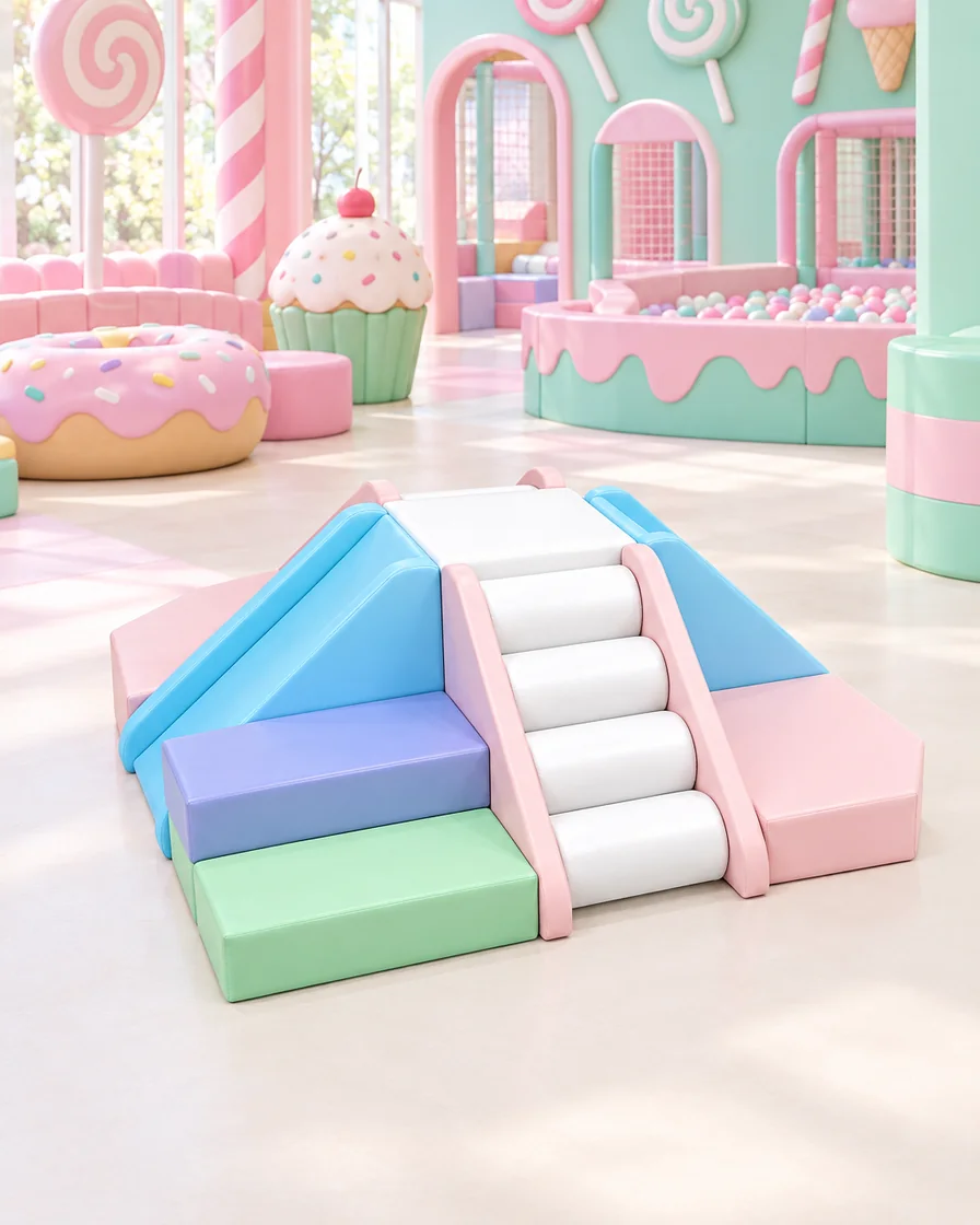 Pastel 4-Way Soft Play Climber in a candy theme indoor playground