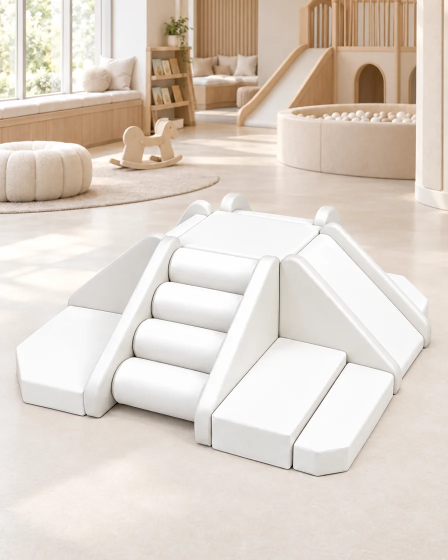 White 4-Way Soft Play Climber in a soft play center indoor playground