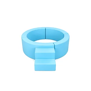 Sky Blue round Soft Play Ball Pit with Steps – view 3