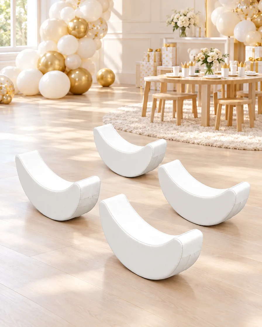 White boat Soft Play Rocker in a kids party room indoor playground