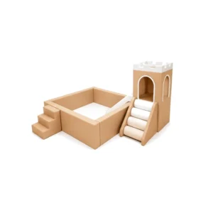 Tan castle Soft Play Ball Pit with Slide – view 2