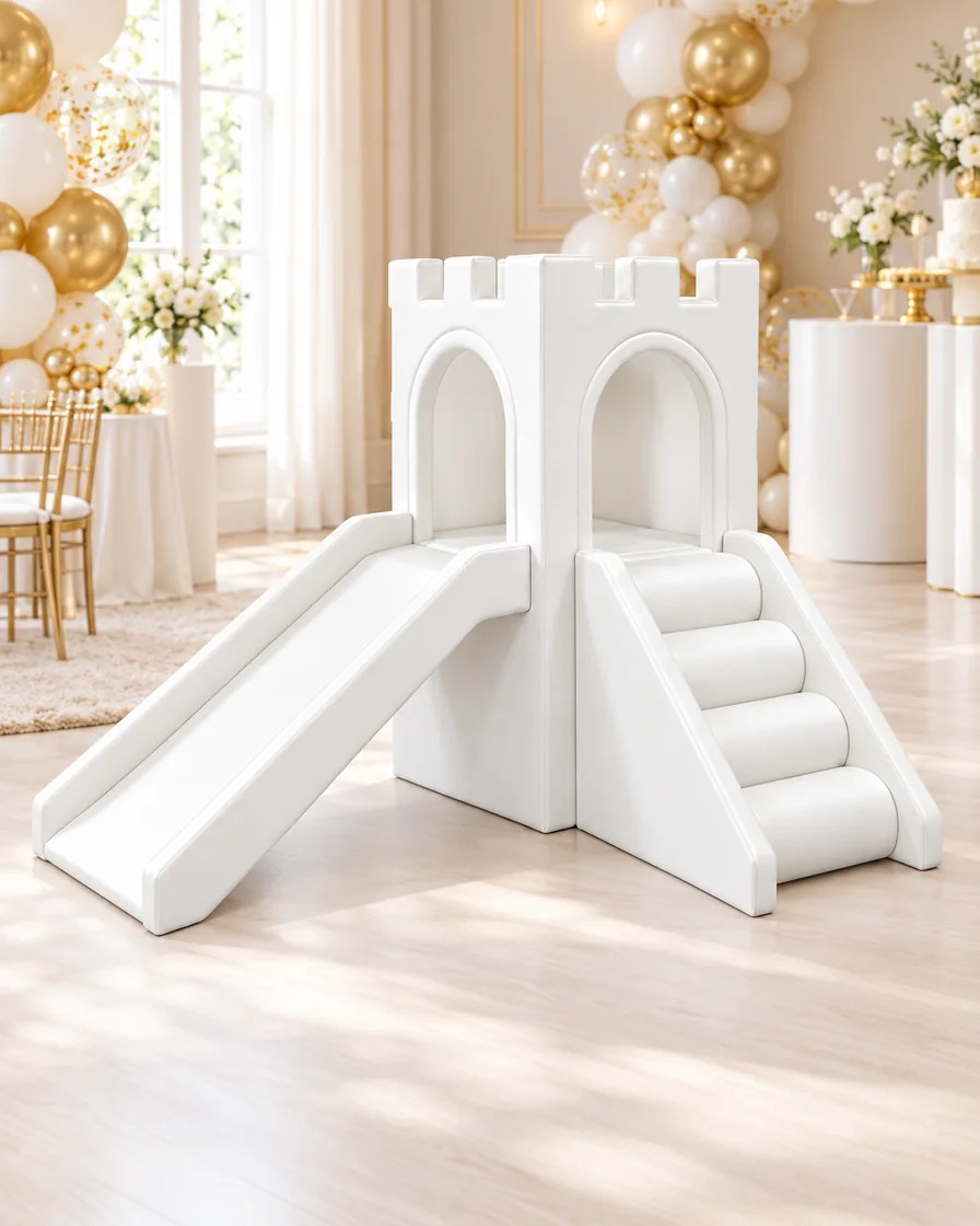 White castle Soft Play Slide Climber in a kids party room indoor playground
