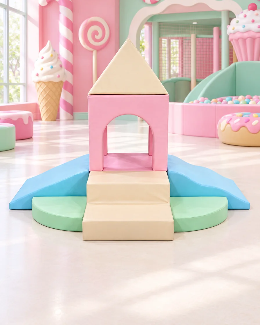 Pink & Mint castle Tower Soft Play Climber in a candy theme indoor playground