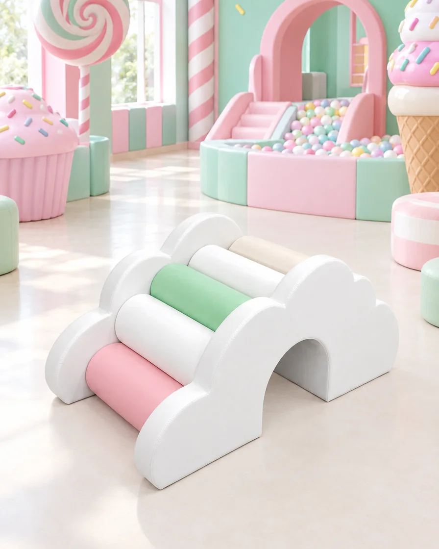 Pastel cloud Roller Soft Play Climber in a candy theme indoor playground