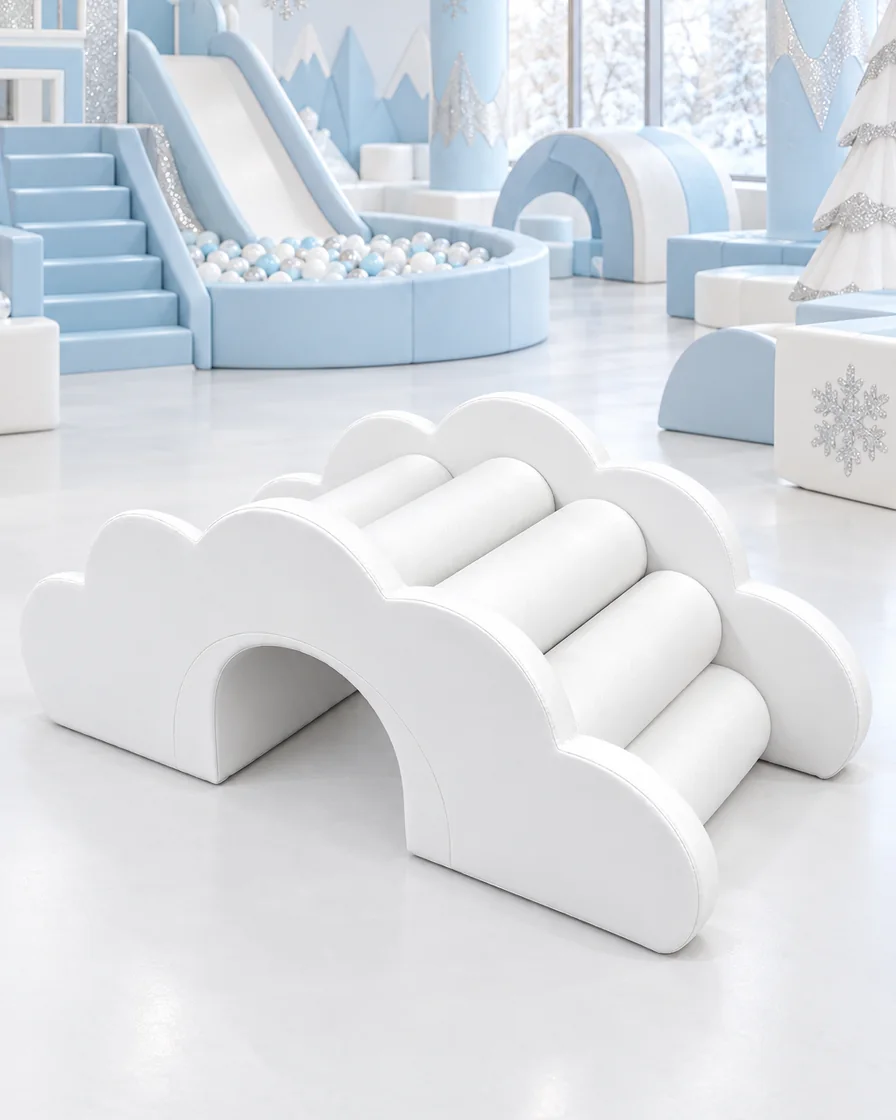 PlayCurator Cloud Roller Soft Play Climber — White 1 White cloud Roller Soft Play Climber in a ice and snow theme indoor playground