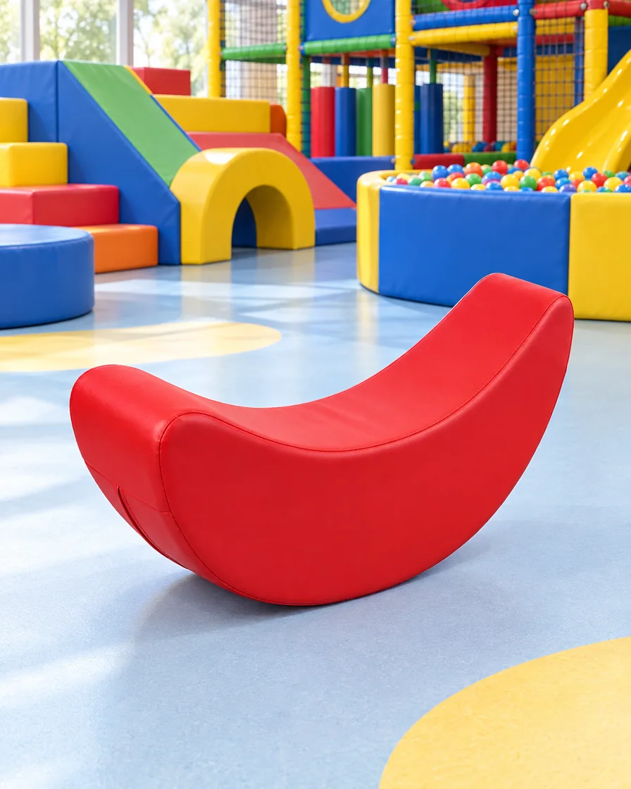 Red crescent Soft Play Rocker in a family entertainment center indoor playground