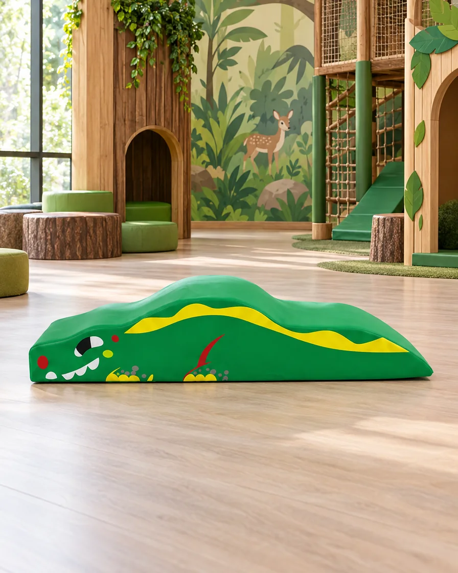 Green crocodile Soft Play Ramp in a jungle theme indoor playground