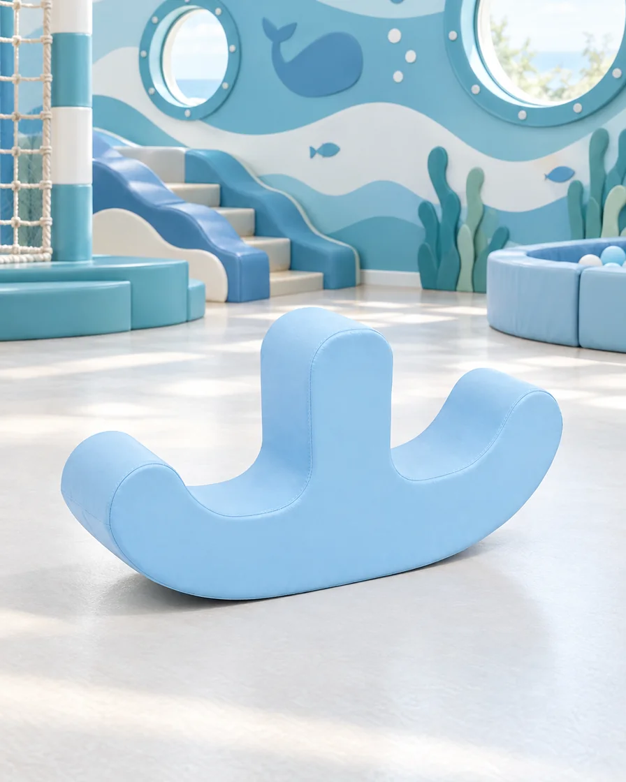 Light Blue double-Seat Soft Play Rocker in a ocean theme indoor playground