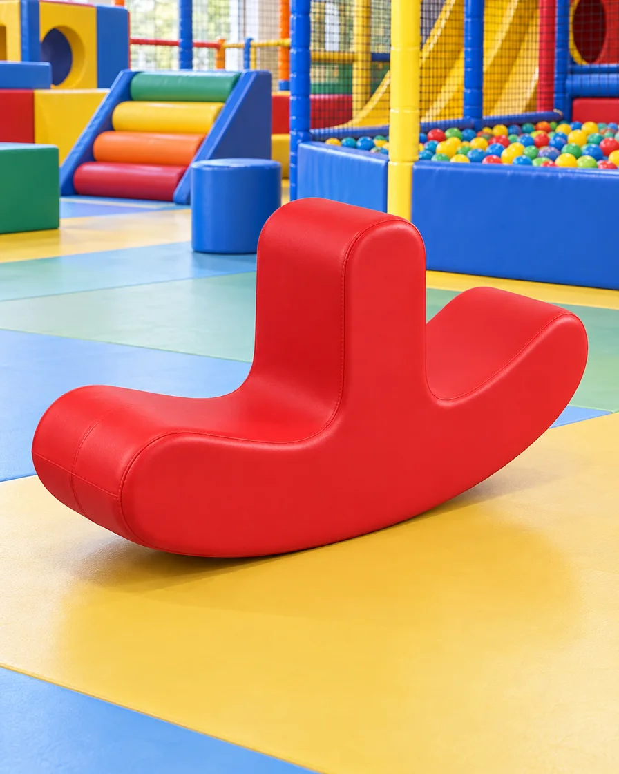 Red double-Seat Soft Play Rocker in a family entertainment center indoor playground