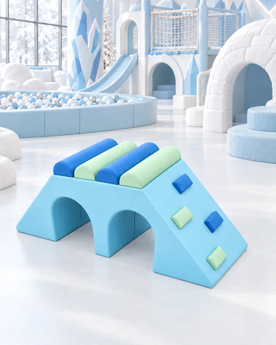 Sky Blue double Tunnel Soft Play Climber in a ice and snow theme indoor playground