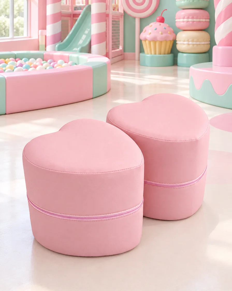 Heart Soft Play Stool Pink in a candy theme indoor playground