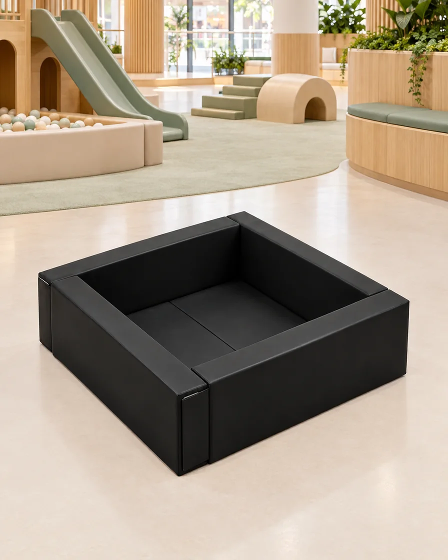 Black low Square Soft Play Ball Pit in a mall play zone indoor playground