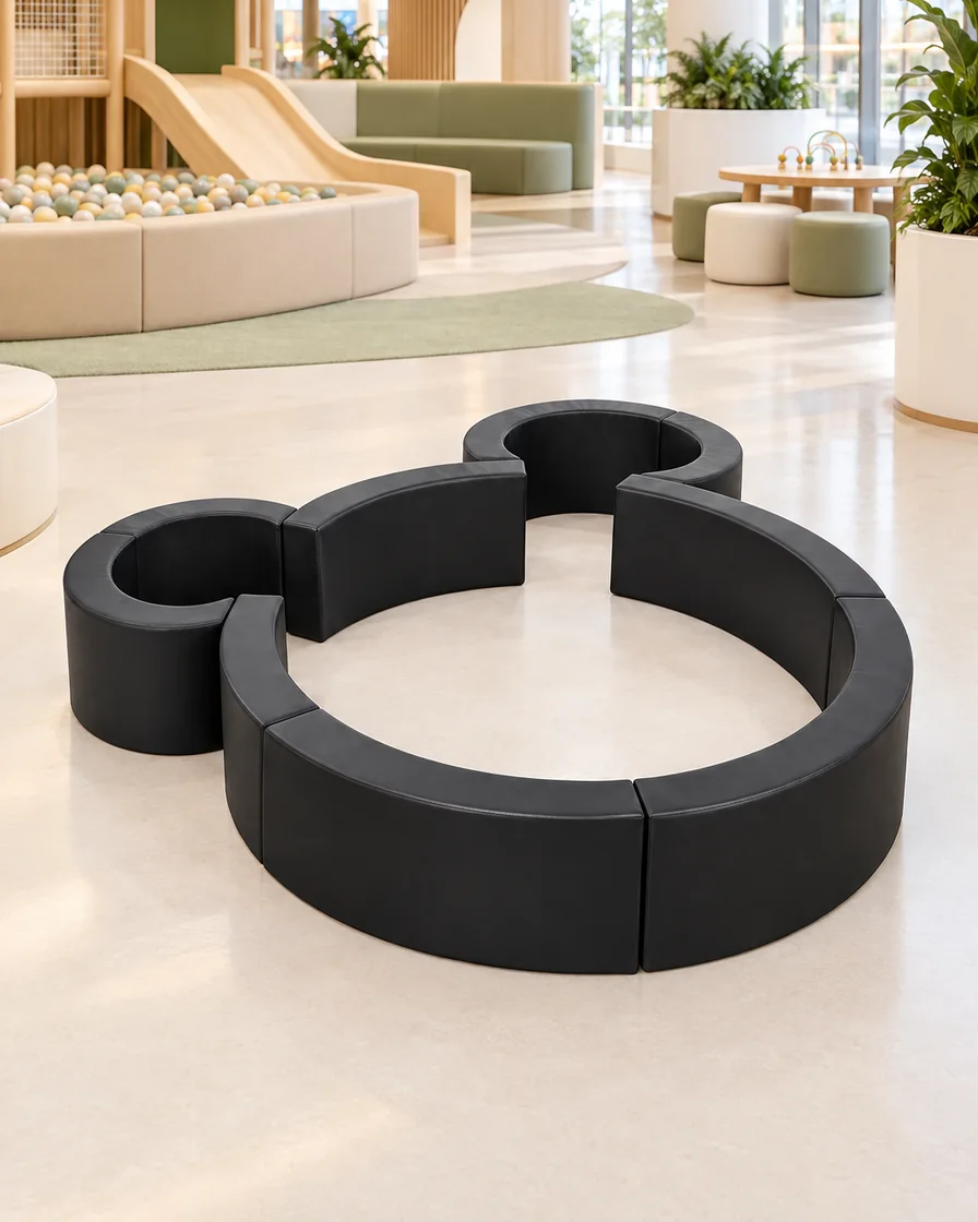 PlayCurator Mouse Ears Soft Play Ball Pit — Black 1 Black mouse Ears Soft Play Ball Pit in a mall play zone indoor playground