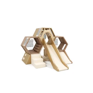 Jungle Theme Playground 3 Honeycomb Soft Play Climber with Slides — Wood Tone