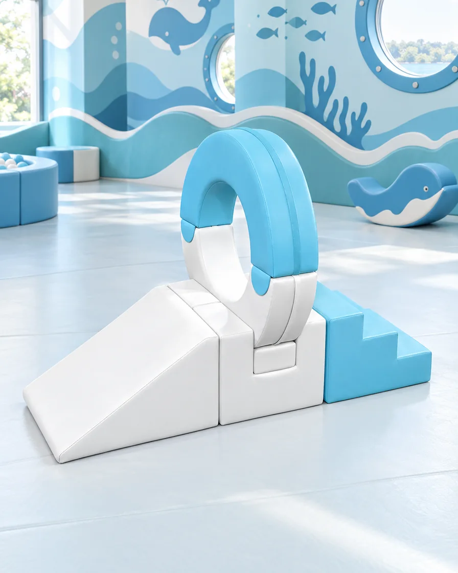 Blue & White ring Soft Play Climber in a ocean theme indoor playground