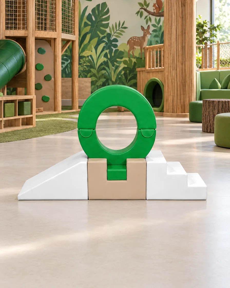 Green & White ring Soft Play Climber in a jungle theme indoor playground