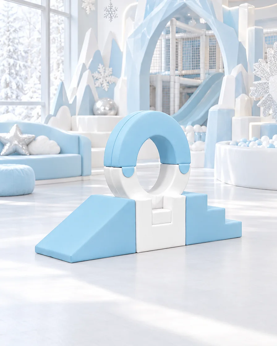 PlayCurator Ring Soft Play Climber — Baby Blue & White 1 Light Blue & White ring Soft Play Climber in a ice and snow theme indoor playground