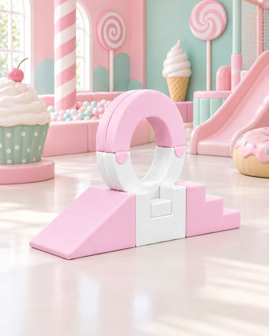 PlayCurator Ring Soft Play Climber — Light Pink & White 1 Light Pink & White ring Soft Play Climber in a candy theme indoor playground