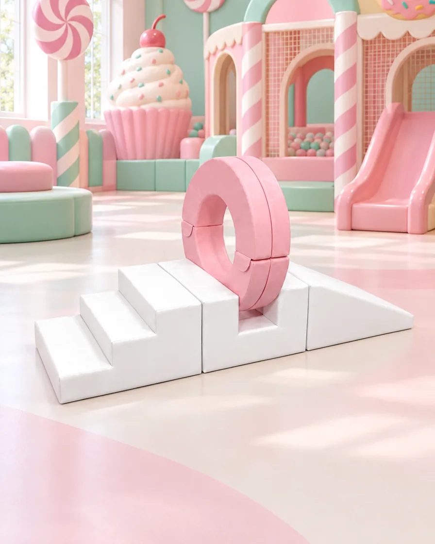 Pink & White ring Soft Play Climber in a candy theme indoor playground