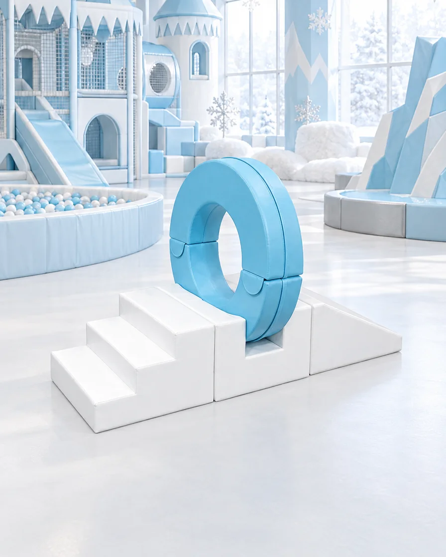 Sky Blue & White ring Soft Play Climber in a ice and snow theme indoor playground