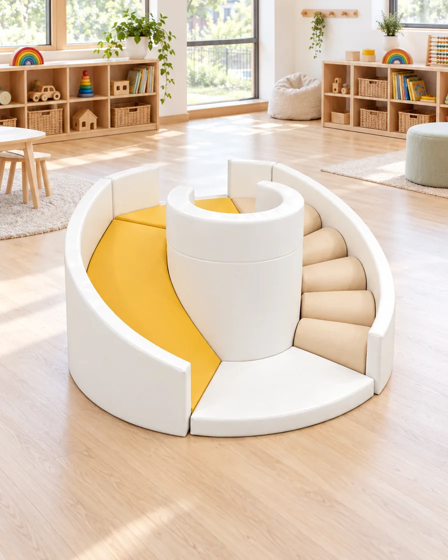 White & Yellow round Soft Play Climber in a kindergarten playroom indoor playground