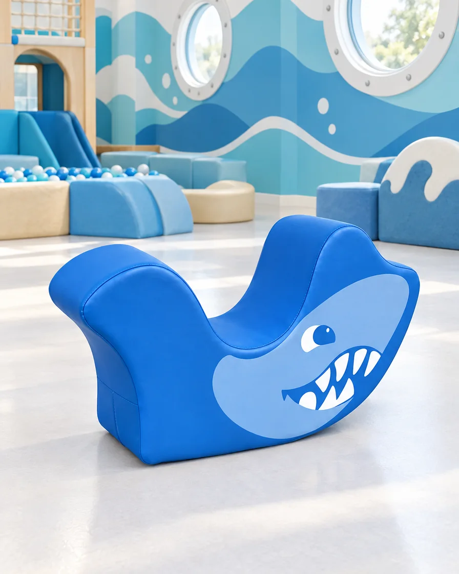 Shark Soft Play Rocker Blue in a ocean theme indoor playground