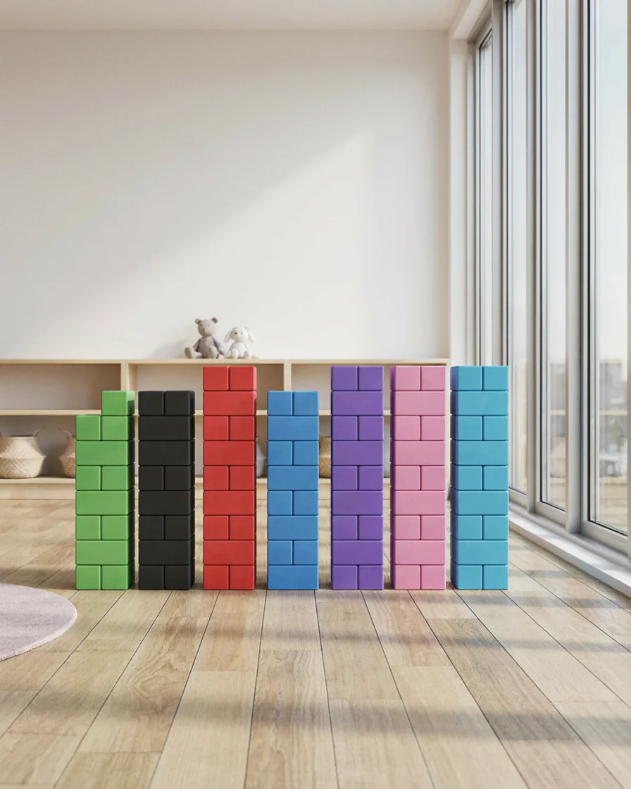 Soft Play Block Wall Set Color Columns in a kindergarten playroom indoor playground