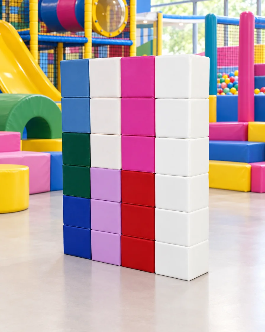 Jewel Tones soft Play Block Wall Set in a family entertainment center indoor playground