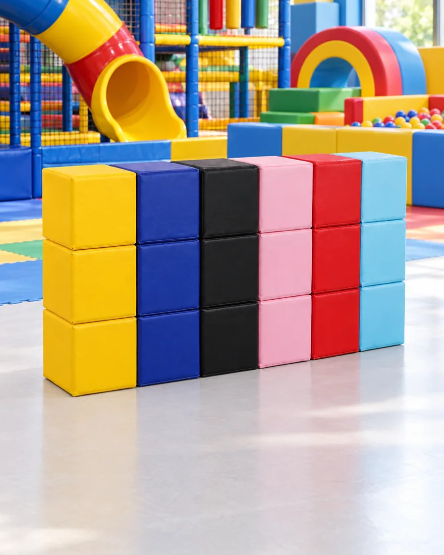 PlayCurator Soft Play Block Wall Set — Primary Columns 1 Primary Columns soft Play Block Wall Set in a family entertainment center indoor playground