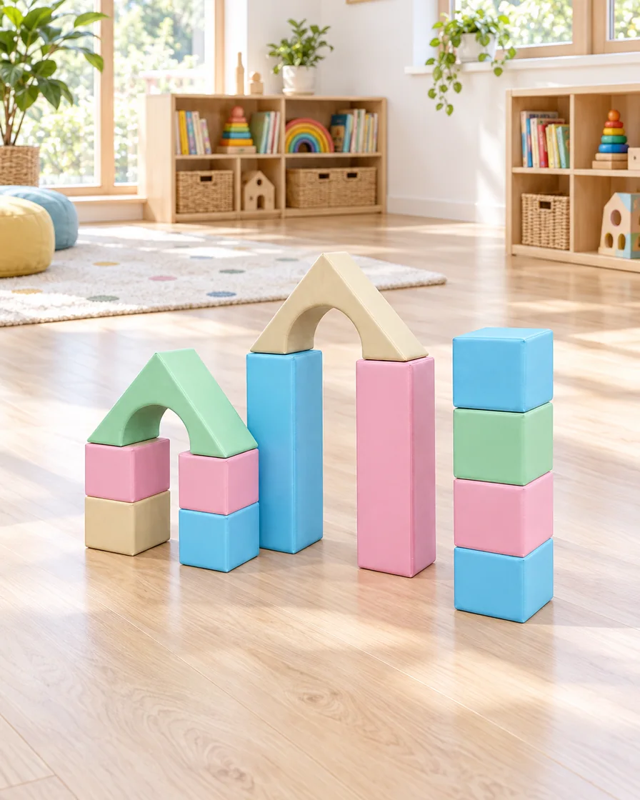 Soft Play Building Block Set Pastel in a kindergarten playroom indoor playground