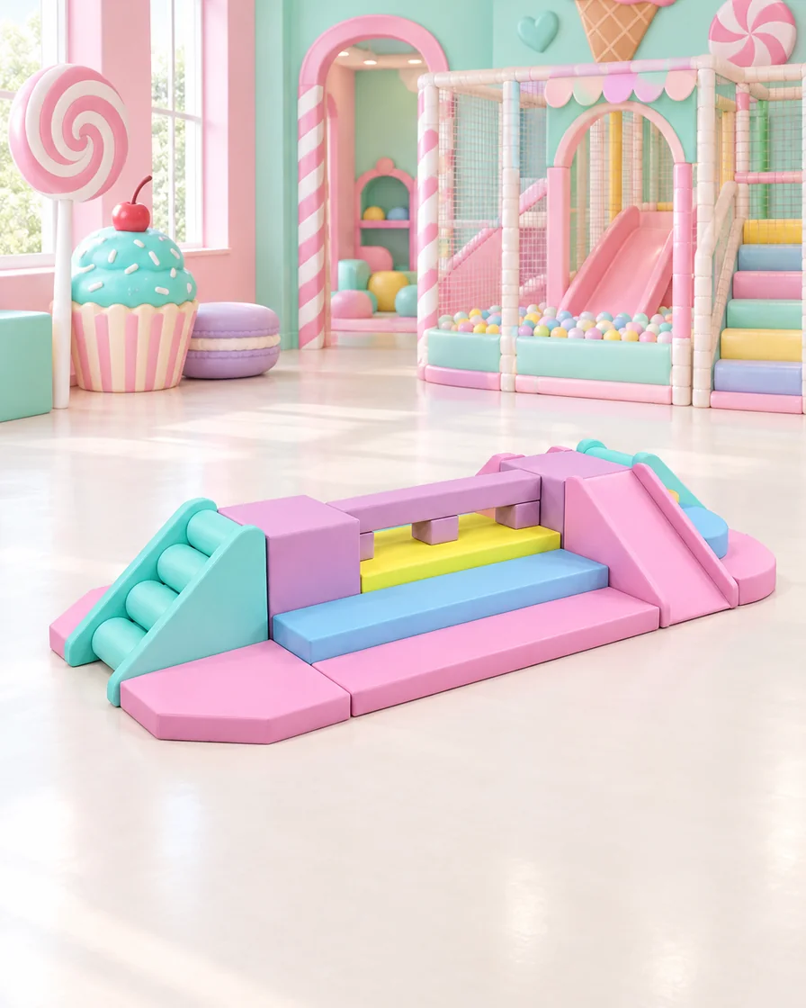 PlayCurator Soft Play Climbing Playset — Pastel 1 Pastel soft Play Climbing Playset in a candy theme indoor playground