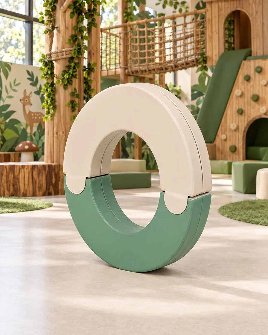 PlayCurator Soft Play Crawl Ring — Beige & Sage 1 Beige & Sage soft Play Crawl Ring in a jungle theme indoor playground