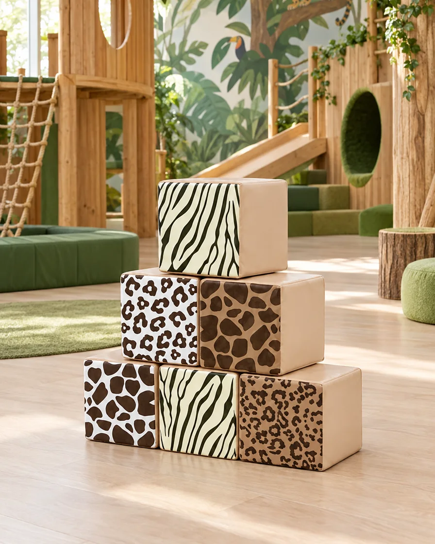 Beige Safari Mix soft Play Cube, 30 cm in a jungle theme indoor playground