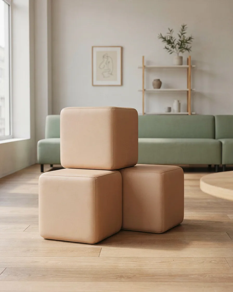PlayCurator Soft Play Cube, 30 cm — Beige 1 Soft Play Cube, 30 cm Beige in a Scandinavian soft play cafe indoor playground