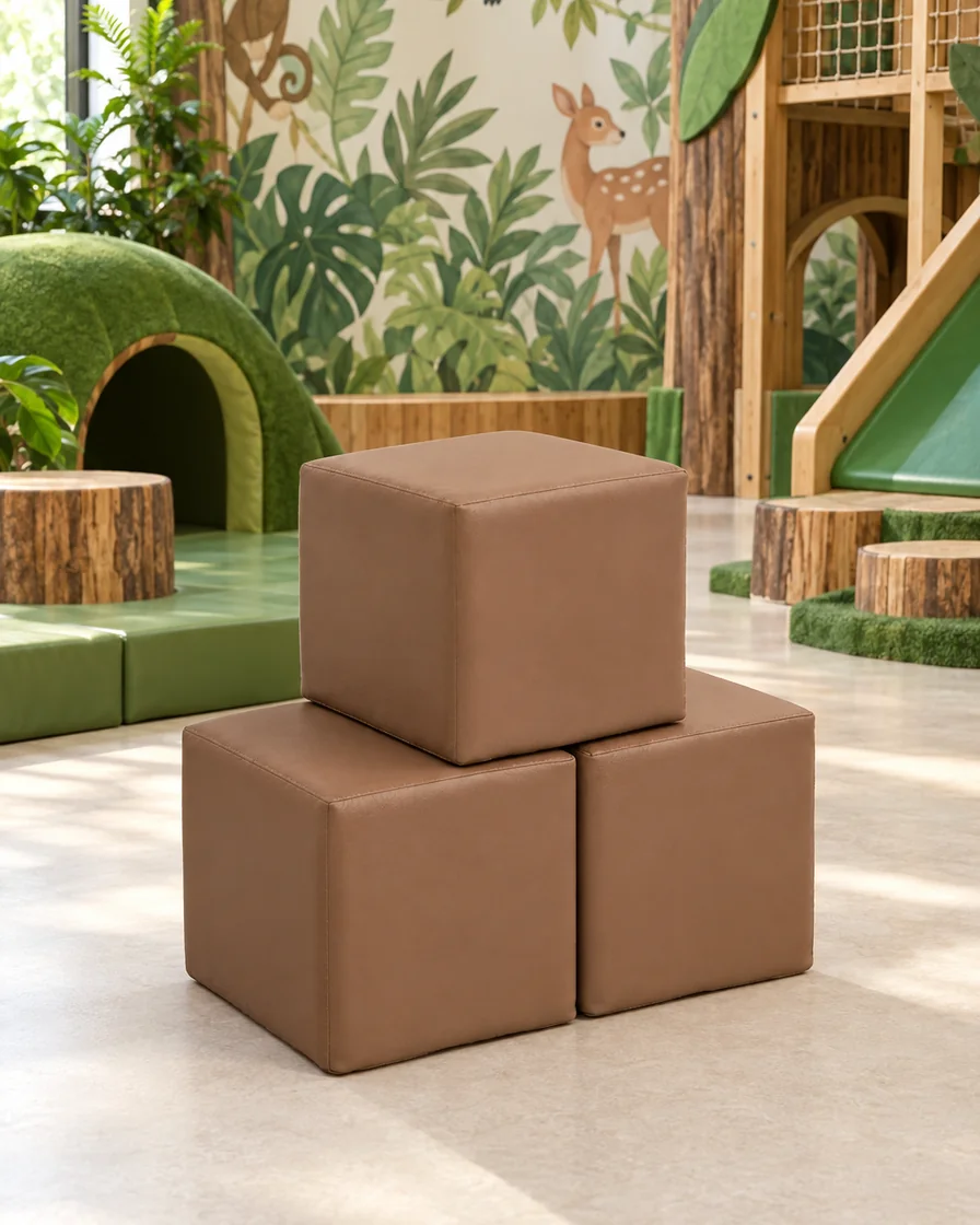 Soft Play Cube, 30 cm Brown in a jungle theme indoor playground