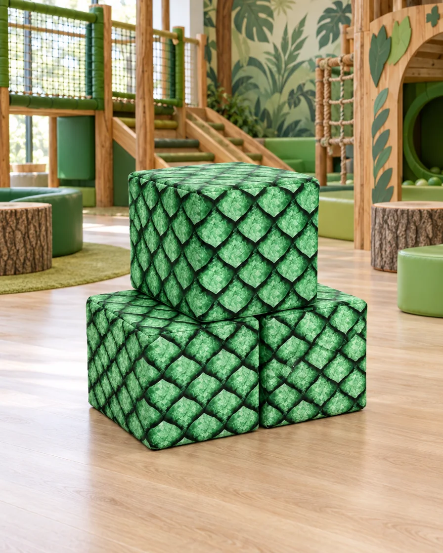 PlayCurator Soft Play Cube, 30 cm — Dragon Scale 1 Soft Play Cube, 30 cm Dragon Scale in a jungle theme indoor playground