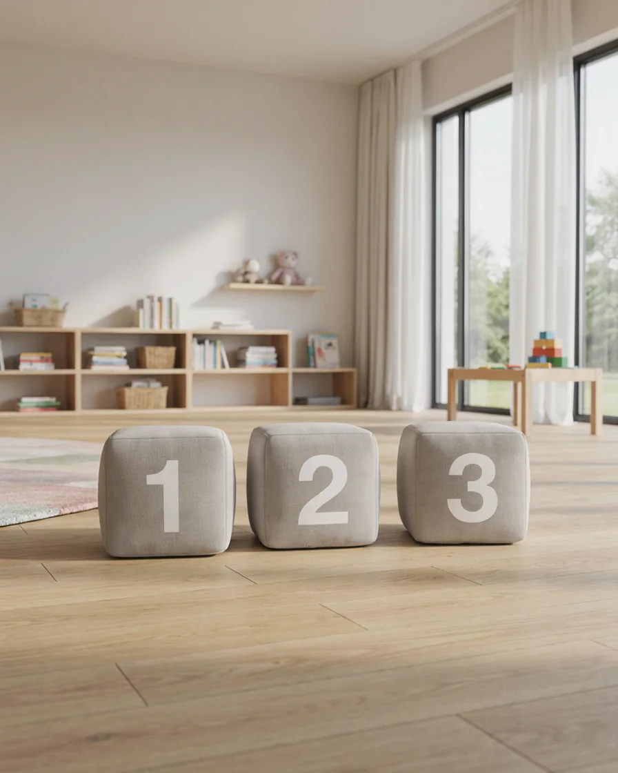 Soft Play Cube, 30 cm Grey Numbers in a kindergarten playroom indoor playground