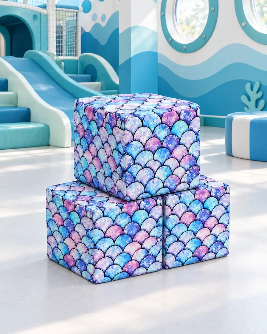 PlayCurator Soft Play Cube, 30 cm — Mermaid Scale 1 Soft Play Cube, 30 cm Mermaid Scale in a ocean theme indoor playground