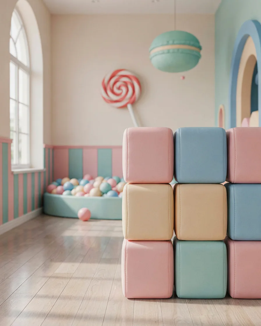 Soft Play Cube, 30 cm Pastel in a candy theme indoor playground