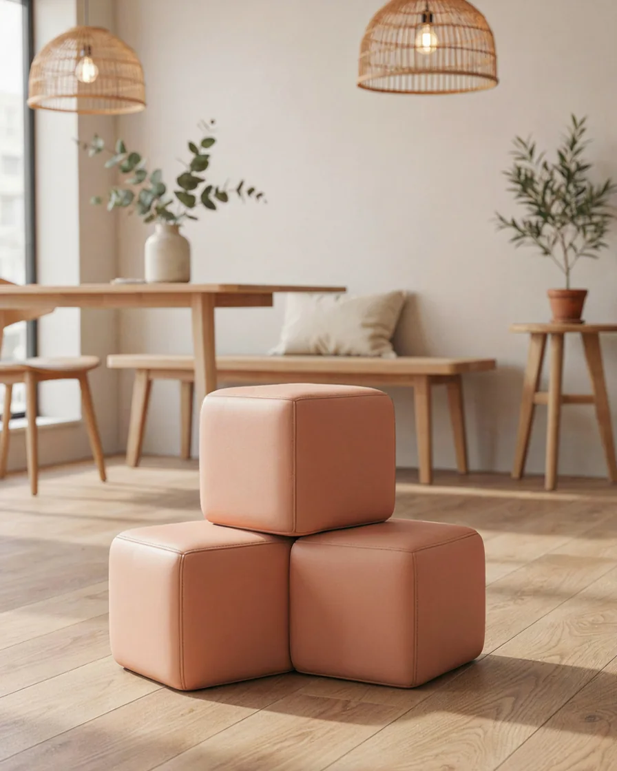 PlayCurator Soft Play Cube, 30 cm — Peach 1 Soft Play Cube, 30 cm Peach in a restaurant kids corner indoor playground