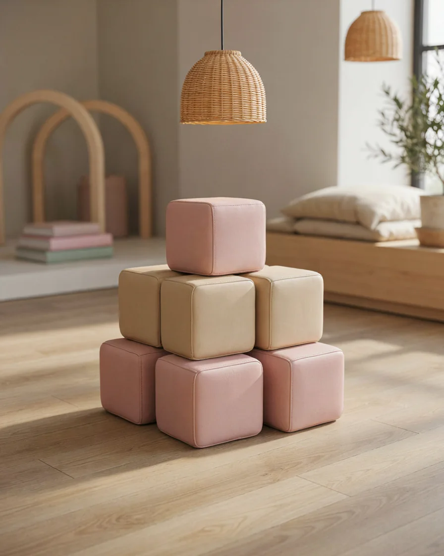 Soft Play Cube, 30 cm Pink & Apricot in a restaurant kids corner indoor playground