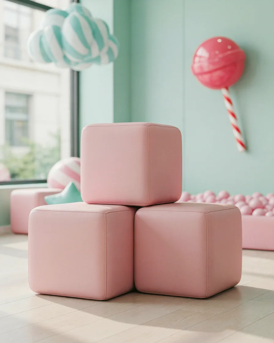 PlayCurator Soft Play Cube, 30 cm — Pink 1 Soft Play Cube, 30 cm Pink in a candy theme indoor playground