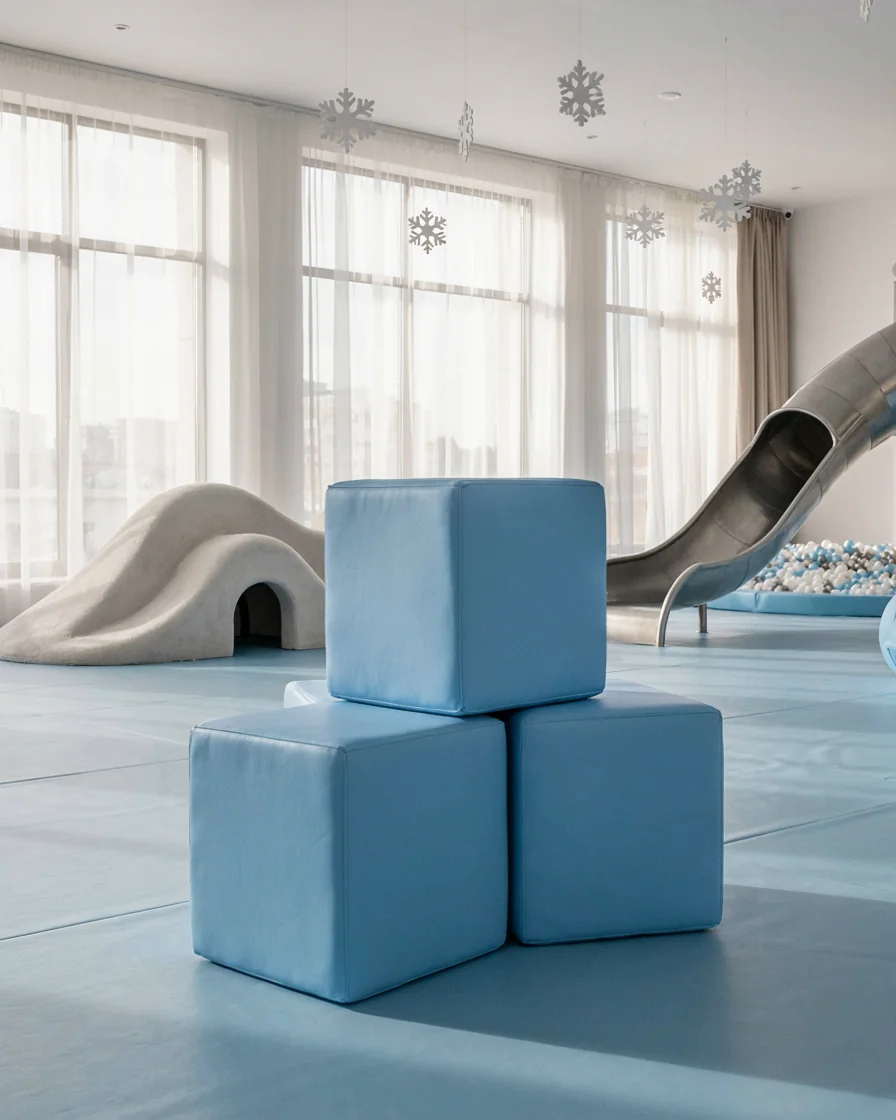 PlayCurator Soft Play Cube, 30 cm — Sky Blue 1 Soft Play Cube, 30 cm Sky Blue in a ice and snow theme indoor playground
