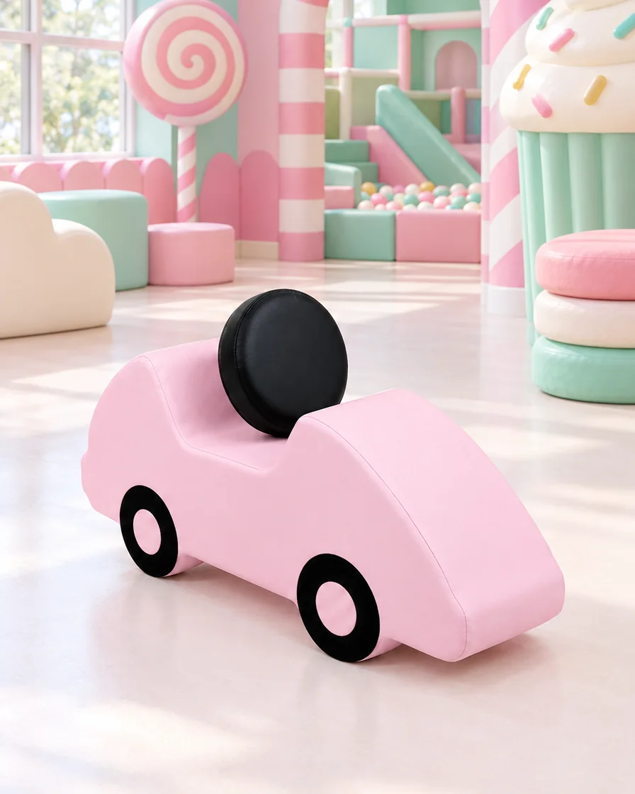 Pink & Black soft Play Foam Car in a candy theme indoor playground
