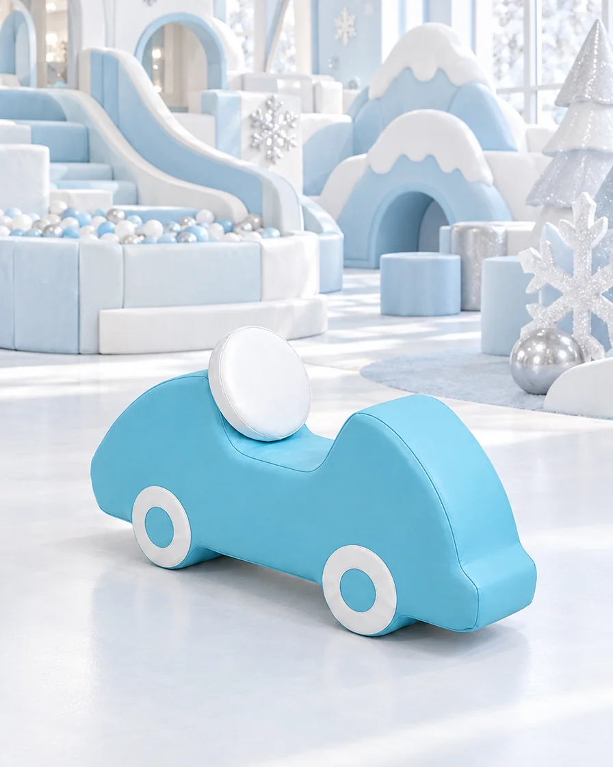 Sky Blue soft Play Foam Car in a ice and snow theme indoor playground